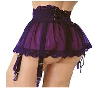 Femmes Robe Lingerie Sexy Grande Taille Bandage Jarretière Jarretière Dentelle Mesh Jupe Femme Sous-vêtements Porte-jarretelles Lingerie Robe, lilas, XL