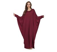 Femmes Robe Musulmane Manches Chauve Souris Couleur Unie Col Rond Décontracté Longue Robe Dubaï Moyen Orient Arabe Dames Robe