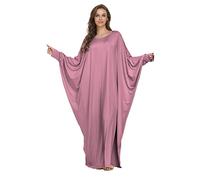 Femmes Robe Musulmane Manches Chauve Souris Couleur Unie Col Rond Décontracté Longue Robe Dubaï Moyen Orient Arabe Dames Robe