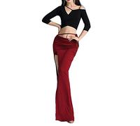 Femmes Robe Orientale Tenue Professionnelles Tango Valse Moderne Danse du Ventre de Salon Vêtements de Pratique Oriental Vêtements d'entraînement de Danse Hauts et jupe longue Split Noir rouge M
