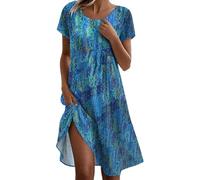 Femmes Robe Tunique Mini Robes Col en V Automne Hiver Longueur au Genou Casual Retro Respirant Basic Dresses for Women Cache Couvrir Beach Maillots de Bain Cover Up Tendance （Bleu,M）