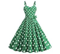 Femmes Robe Vintage Annee 50,Imprimée À Pois Mi Longue Elégante Style 1950'S Robe De Soirée Cocktail sans Manches Année 50 Rockabilly Plissée Swing Vert XXL