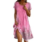 Femmes Robes d'été sans Manches Col en V Décontracté Plage Robes Mini à Volants Robe Elegant Couleur Unie Débardeur Robe Pink Dress Women Couvrir Beach Maillots de Bain Cover Up Tendance(Rose,4XL)