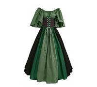 Femmes Robes MéDiéVale Robe pour Femme Corset Gothique sans Manches Moyen Age Renaissance Dress Halloween Vintage A-Line Toussaint Maxi Carnaval,