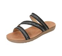 Femmes Roman Flat Slides Plantar Fasciite Arch Support ode Pantoufles confortables semelles en caoutchouc chaussures orthotiques légères été plage marche glisse de natation sur sandale (Black, 40)