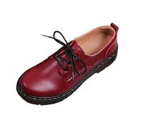 Femmes Rough Oxford Round Head Lacets Brogues Chaussures Affaires Loisirs Travail antidérapant Chaussures en Cuir（Vin Rouge 40）