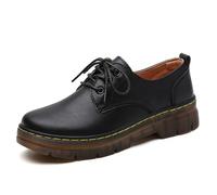 Femmes Rough Oxford Round Head Lacets Brogues Chaussures Affaires Loisirs Travail antidérapant Chaussures en Cuir（Noir 38）