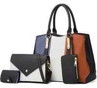 Femmes Sacs 4 Pièces Ensemble Sac À Main Poignée Supérieure Sac À Bandoulière Mode Sac À Bandoulière Mignon Pochette Sac À Main Petit Sac À Bandoulière Contraste Trav, Black