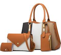 Femmes Sacs 4 Pièces Ensemble Sac À Main Poignée Supérieure Sac À Bandoulière Mode Sac À Bandoulière Mignon Pochette Sac À Main Petit Sac À Bandoulière Contraste Trav, Brown