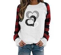 Femmes-Saint-Valentin-plaid Imprimé-Pull occasionnel-Sweatshirts Sweats à manches longues, Blanc., S