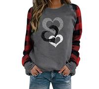 Femmes-Saint-Valentin-plaid Imprimé-Pull occasionnel-Sweatshirts Sweats à manches longues, gris, L