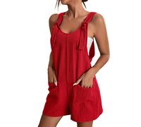 Femmes Salopette Jambe Large Été Courte Élégante Combinaison Pleine Confortable Overall Doux Jumpsuit Réglable Sangles Sans Manches Lâche Salopette Maternité Surdimensionnée Léger Vintage Pantalon