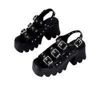 Femmes Sandales à Talons Été Punk Hauteur Augmentant Sandale Moto Gothique Femme Chaussures Cuir Noir