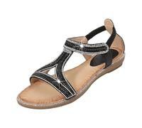Femmes Sandales Chaussure Compensee Femme Ladies Sandals Summer New Comfortable Fashion Retro Ethnic Style Light Vacation Elastic Heel Casual Flat Sandals Pantoufle Femme Ete Chaussures (Black 41)