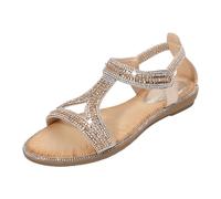 Femmes Sandales Chaussure Compensee Femme Ladies Sandals Summer New Comfortable Fashion Retro Ethnic Style Light Vacation Elastic Heel Casual Flat Sandals Pantoufle Femme Ete Chaussures (Gold 41)