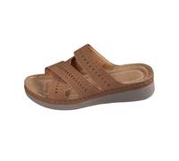 Femmes Sandales de Plateforme creux à l'arc Support pantoufles coulisses confortables pente bas chaussures respirables glissement léger Casual plage vacances glissement sur sandale (Brown, 43)