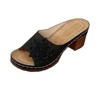 Femmes Sandales Élégantes à Bout Ouvert et Bride Tressée Florale, Pantoufles de Plage Chaussons d'Été Style Mules, avec Une Large Bride et Un Pétale pour Un Confort Toute la Journée (Black, 42)