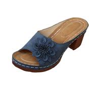 Femmes Sandales Élégantes à Bout Ouvert et Bride Tressée Florale, Pantoufles de Plage Chaussons d'Été Style Mules, avec Une Large Bride et Un Pétale pour Un Confort Toute la Journée (Blue, 39)