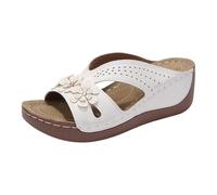 Femmes Sandales Élégantes à Talons Épais avec Semelle Intérieure Souple et Confortable, Pantoufles de Plage Chaussons Mules Plates Décontractées, Style Plage, Parfaites Quotidien (White, 39)
