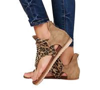 Femmes Sandales, Femmes Mode Été Léopard Serpent Zèbre Imprimer Zipper Sandales De Plage Chaussures Plates Imprimé léopard foncé 41