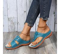 Femmes Sandales orthopédiques, pantoufles en cuir PU pour femmes, Peep Toe chaussures de voyage de plage Tongs avec Hallux Valgus Support Platform Semi Trailer Sandals ( Color : Blue , Size : 35 EU )