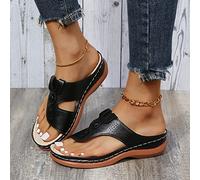 Femmes Sandales orthopédiques, pantoufles en cuir PU pour femmes, Peep Toe chaussures de voyage de plage Tongs avec Hallux Valgus Support Platform Semi Trailer Sandals ( Color : Noir , Size : 35 EU )