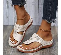 Femmes Sandales orthopédiques, pantoufles en cuir PU pour femmes, Peep Toe chaussures de voyage de plage Tongs avec Hallux Valgus Support Platform Semi Trailer Sandals (Color : Beige, Size : 40 EU)