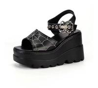 Femmes Sandales Plateforme Gothique Escarpins Araignée Compensées Bout Ouvert Boucle métallique réglable Épaisse Punk Eté Talon Haut pour école fêtes Travail Plage Rendez Vous(Black Matte,40 EU)