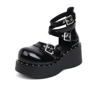 Femmes Sandales Plateforme Gothique Escarpins Clous Compensées Épaisses Bottines Bottes Creuses Bout fermé Boucles Punk Eté Talon Haut Chaussures pour école fête Travail Danse Noir 2.55 in(35 EU)