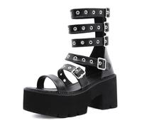 Femmes Sandales Plateforme Gothique Escarpins Compensées Épaisses Bottines Bout Ouvert Boucle Bloc Punk Eté Talon Haut pour Cosplay soirée Travail Danse Rendez Vous Noir 3,14 in(35 EU)