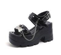 Femmes Sandales Plateforme Gothique Escarpins Compensées Épaisses Creuses Bout ouvert Chaîne Boucle d'amour Blocs Punk Eté talon haut Chaussures Pour école fêtes travail danse rendez vous Noir 3.93 IN