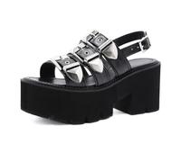 Femmes Sandales Plateforme Gothique Escarpins Compensées Grosses Bouche de poisson Épaisses Creuses Bout ouvert Boucle Bloc Punk Eté talon haut Pour cosplay soirée travail danse rendez Noir 3,34 IN(36