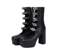 Femmes Sandales Plateforme Gothique Escarpins Épaisses Bottines Bretelles à Boucle réglable Punk Eté Talon Haut pour école fêtes Travail Danse Rendez Vous 4.13IN(Black,41 EU)