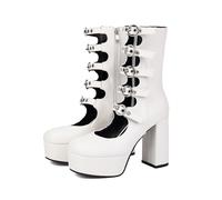Femmes Sandales Plateforme Gothique Escarpins Épaisses Bottines Bretelles à Boucle réglable Punk Eté Talon Haut pour école fêtes Travail Danse Rendez Vous 4.13IN(White,41 EU)