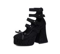 Femmes Sandales Plateforme Gothique Escarpins Fleur en dentelle Épaisse Punk Nœud Bride de cheville Boucle Bout rond Bloc Été talon haut Chaussures Pour l'écolefêtes travail danse rendez vous 4.84IN(B