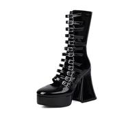 Femmes Sandales Plateforme Gothique Escarpins Imperméables Grosses Bottes longues Punk Boucle Fermeture éclair Bout fermé carré Eté talon haut Chaussures Pour fêtes travail danse rendez vous 4.84IN(Bl