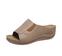 Femmes Sandales-Sandales décontractées à plateforme à talon compensé en cuir de couleur unie pour dames