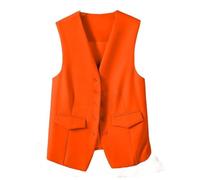 Femmes sans Manches Gilet Veste élégant Slim Bouton col Bureau Gilet Parti Vintage V - Neck Costume économique Robe Gilet,Orange,XL