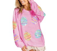 Femmes Sequin Easter Egg Knit Top - Couleur Unie Manches Longues Pull pour Automne, Rouge, S