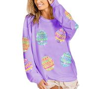 Femmes Sequin Easter Egg Knit Top - Couleur Unie Manches Longues Pull pour Automne, violet, S