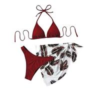 Femmes Sexy 3 pièces Bikini Dames Maillot de Bain Anneau Rond attaché Cou Suspendu séparé Sexy Maillot de Bain avec Jupe été Plage