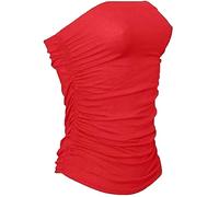 Femmes Sexy Casual Summer Bandeau Sans Manches Froncé Plage Vest Shirt Tube Tops, Rouge, 40-42