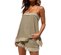 Femmes Sexy Couleur Unie Deux pièces Tenues Boho Fronde Gland Shorts Ensembles Hauts et Shorts pour Ensembles de Plage Double Gode pour Couple