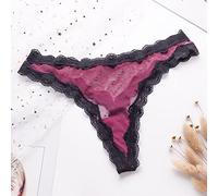 Femmes Sexy Dentelle Tanga Sheer Mesh Panneaux Couleur Contrastée Vague Grande Taille Culotte, Bordeaux, L