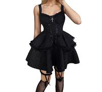 Femmes Sexy Gothique RéTro ÉLéGant Dentelle Dos Fermeture ÉClair Jarretelles Robes Vinyle Grande Taille Robe Halloween Gothique Robe Medievale Femme Victorienne Steampunk Gothique Vintage