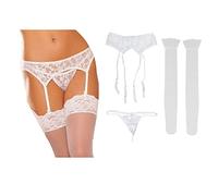 Femmes Sexy Porte-jarretelles en Dentelle Bas Autofixant avec Taille Ajustable, Blanc, Free