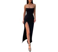 Femmes Sexy Solid Dress Strap Slim Split Dress Long Party Club Robes Evening Party Sundress Dress S-Lash Neck Robe élégante Femmes Robes