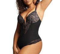 Femmes Sexy V Neck Lace Bodysuit Tummy Control Thong Shapewear Body Shaper Tops Built In Bra Leotard Underwear (Color : Black, Size : L)