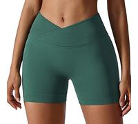 Femmes Short de Sport Push Up V Cross Taille Booty Scrunch Butt Legging Court sans Couture Short de Cycliste Yoga Course Collants Shorts Pantalon Anti Cellulite