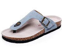 Femmes Slide Hommes Liège Semelle Sandales Plates Réglables en Cuir Boucle Décontractée Peep Toe Chaussures Suede Tongs été(Bleu,49.5/50 EU,46 Taille de la Marque